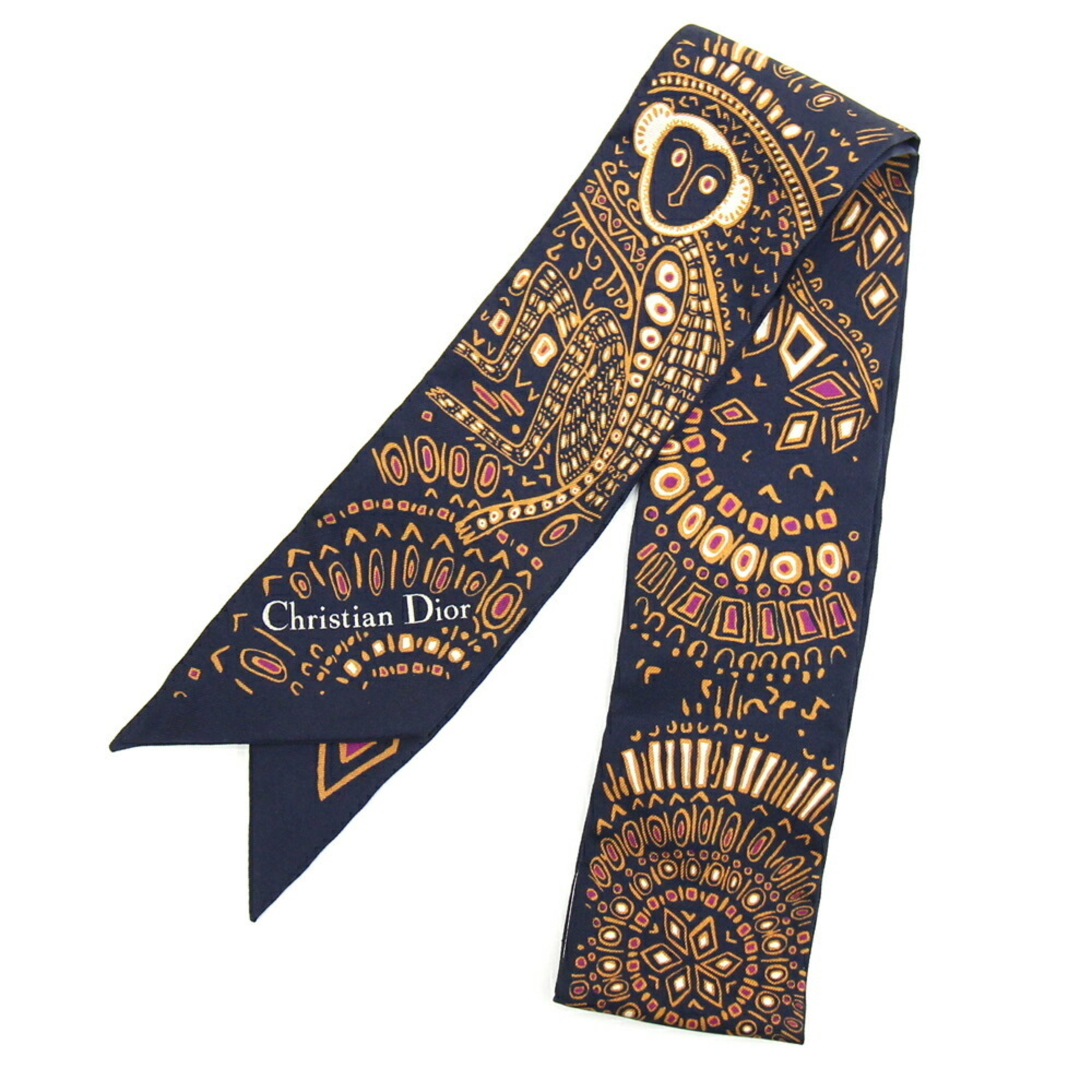 Christian Dior Dior Scarf Navy 100% Silk Ribbon Bag Charm Animal Women's Dior